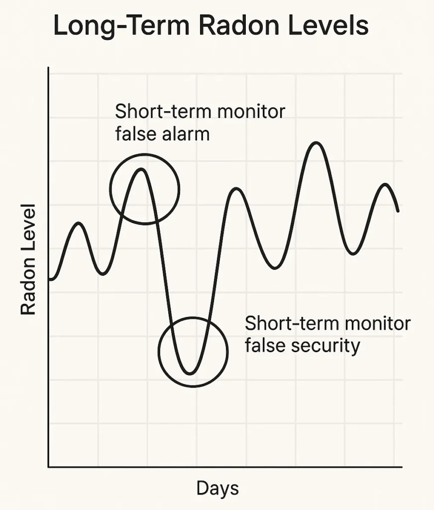Graph showing ups and downs of radon levels