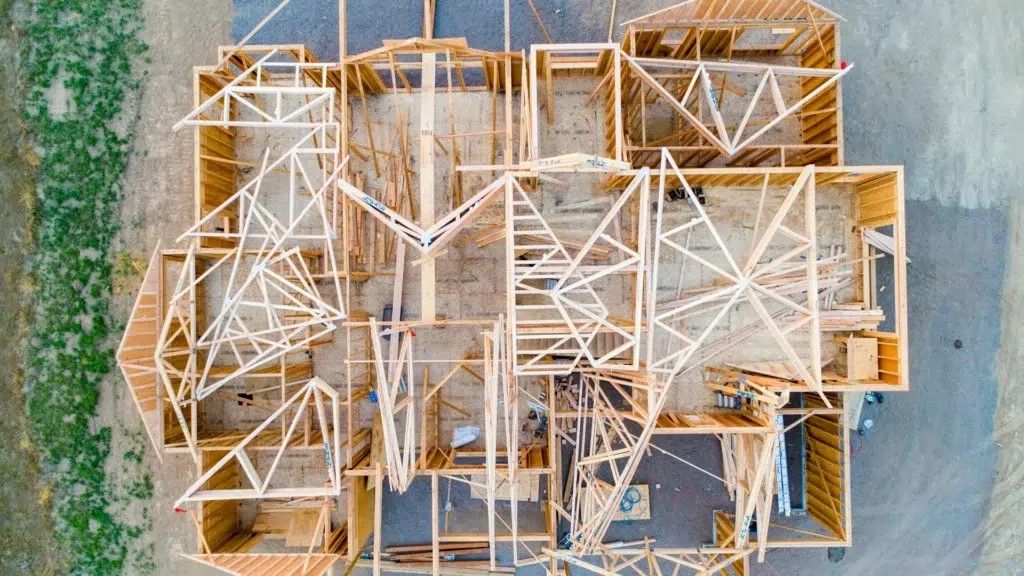 Aerial view of a new build of a house